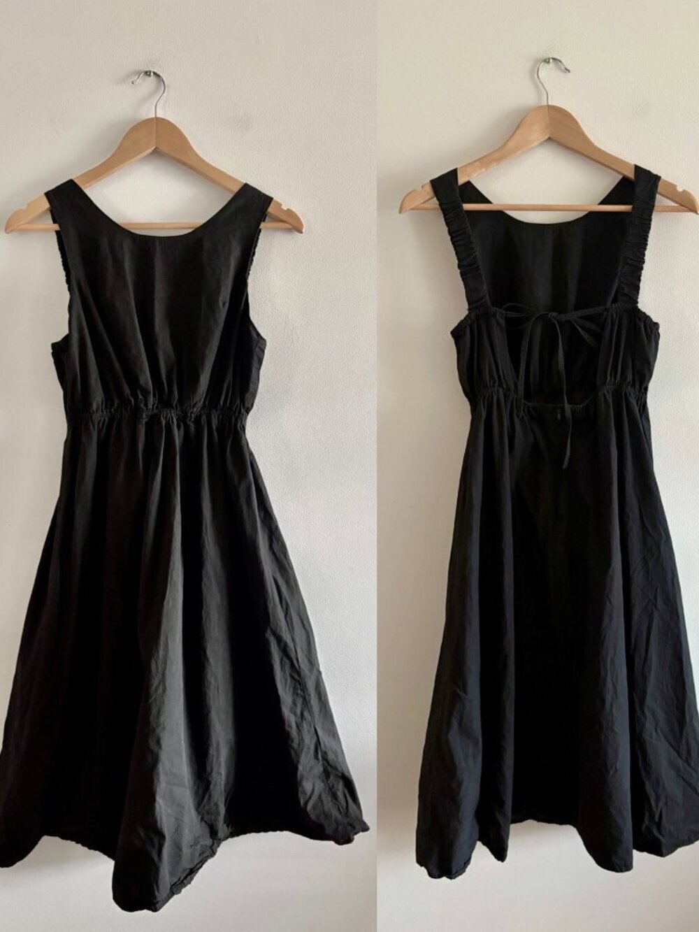 Oak + Fort Tie Back Poplin Midi Dress Black Size Small